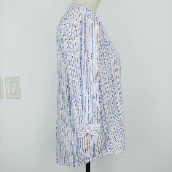 FDJ Popover Blouse Womens 10 V-Neck Speckled Stripe 3/4 Sleeve Jersey Knit - Picture 4 of 10